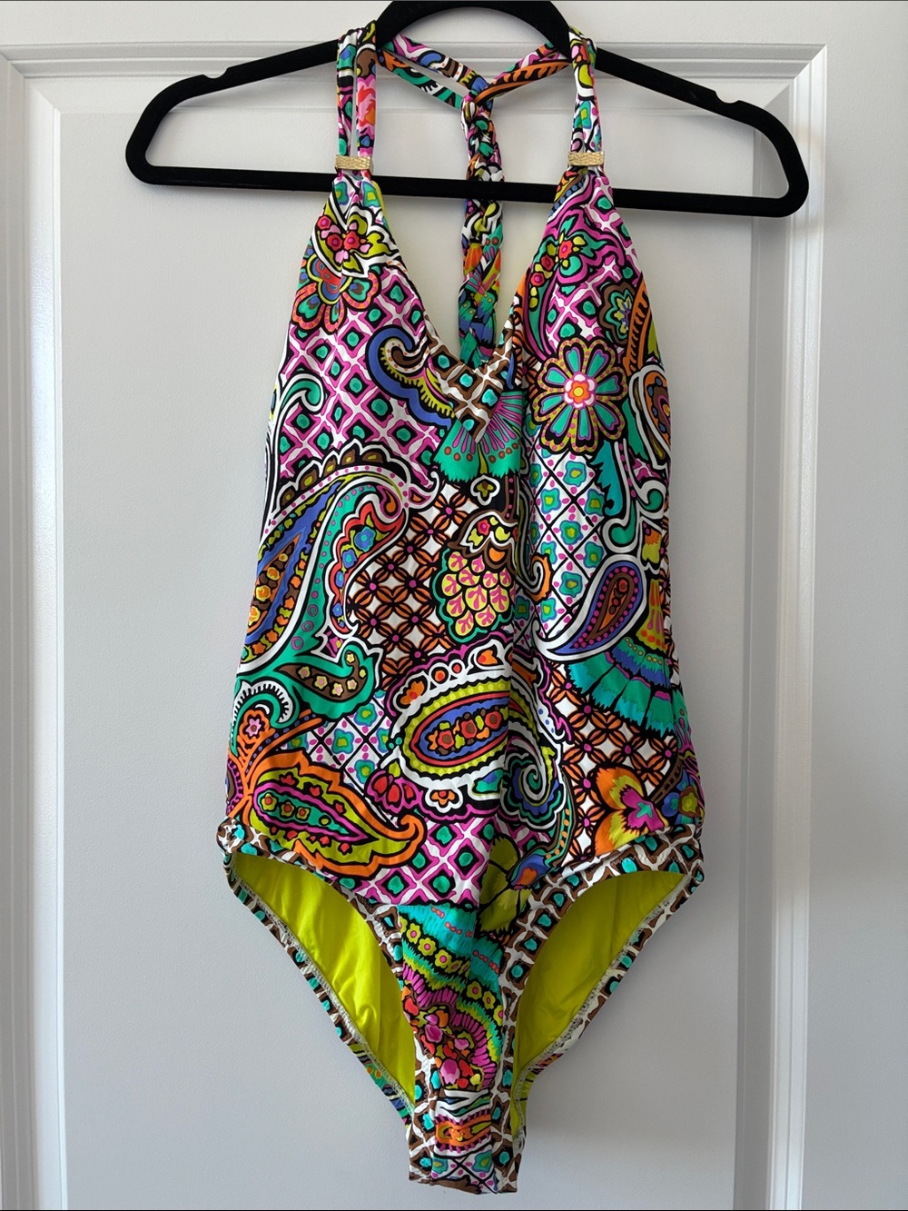 Trina Turk Madagascar Bright Colourful One-Piece Braided Back Swimsuit